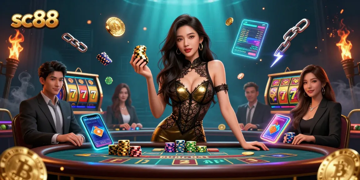 Experience high-stakes gaming at sc88 with a glamorous Asian player at a VIP baccarat table.