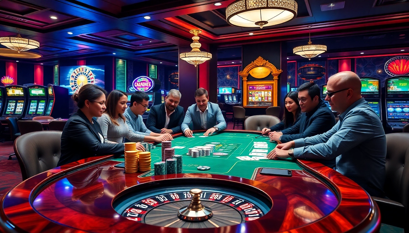 A captivating casino image showcasing players at a poker table at 789P, highlighting vibrant chips and high-stakes excitement.
