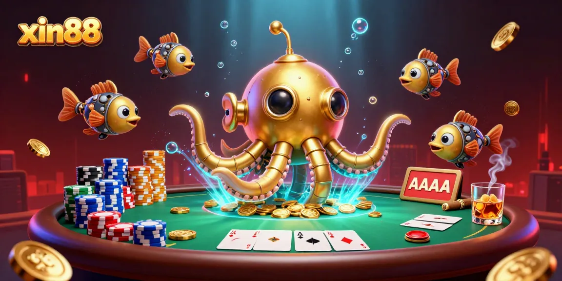 Experience winning at xin88 with the dynamic golden kraken submarine emerging from a sea of coins.