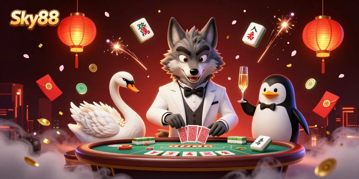 Play exciting baccarat at Sky88 with a sophisticated wolf, elegant swan, and charming penguin.