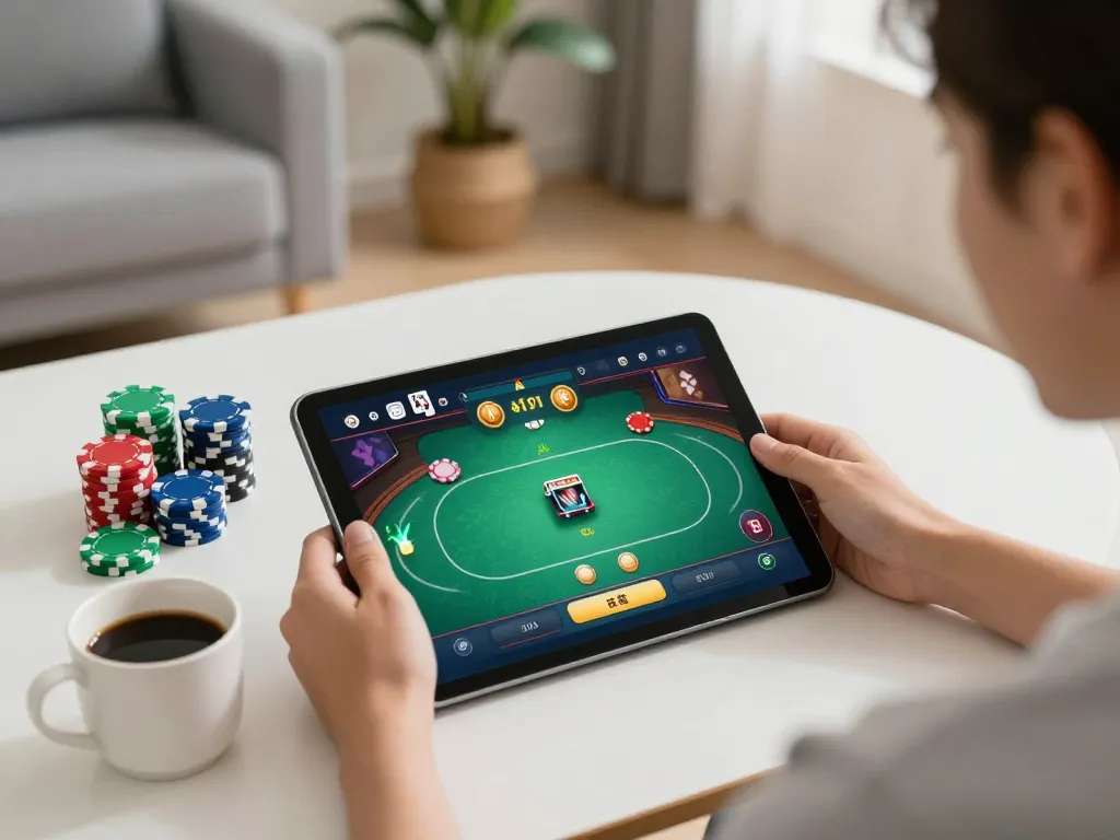 Engaging in kkwin đăng nhập on a tablet during an exciting online gaming session at home