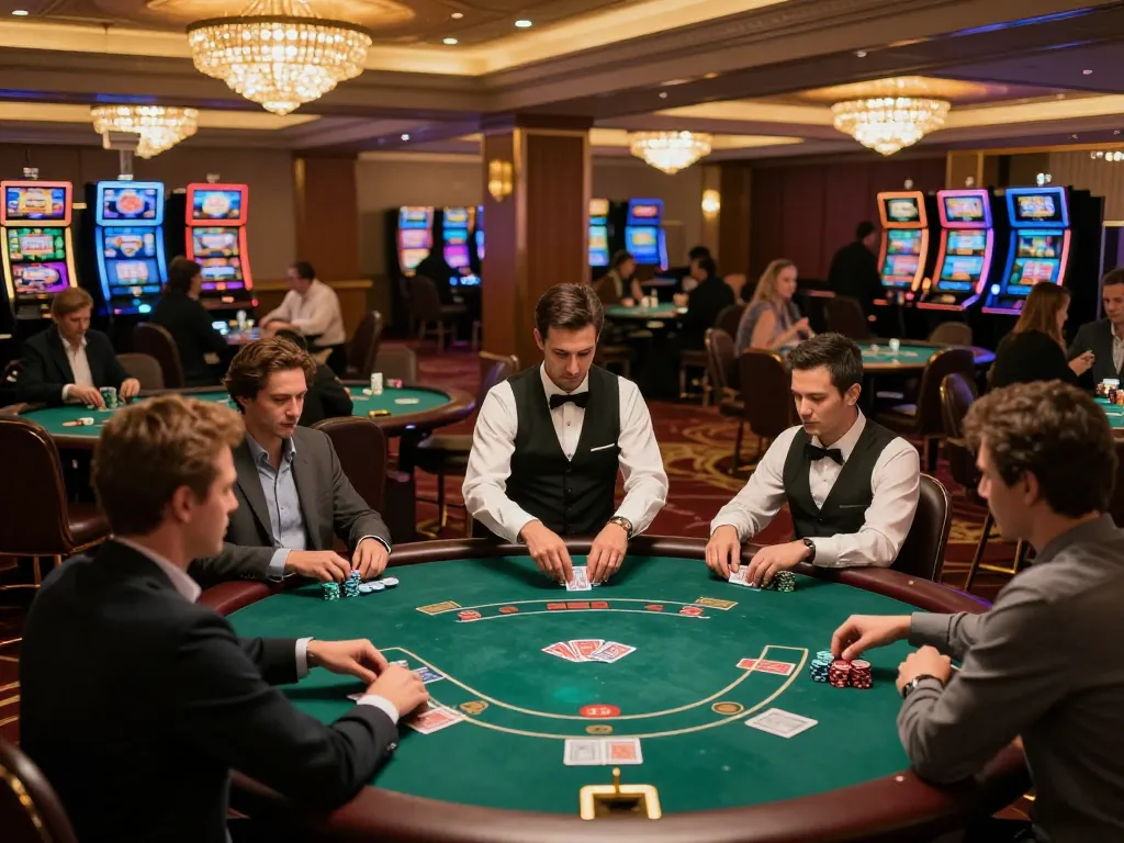 Players engaging in Game Bài Đổi Thưởng at a lively casino table, showcasing strategy and excitement.