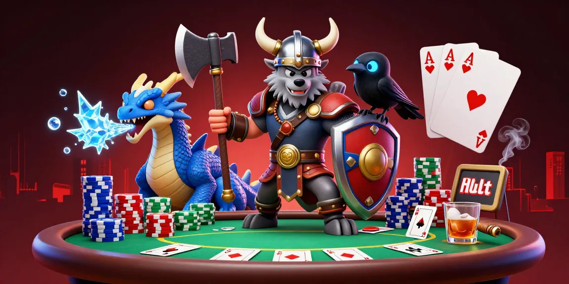 Experience thrilling gaming action with 23win as a Viking warrior joins a dragon and raven at an intense poker table.