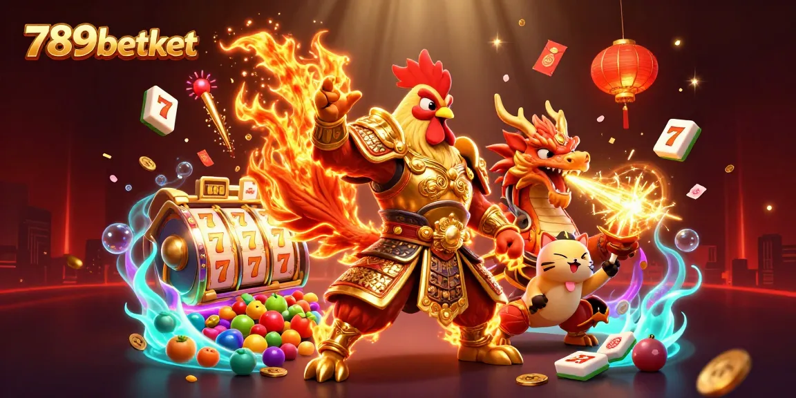 Engage in thrilling gameplay with 789betket's vibrant 3D casino illustration featuring a rooster warrior.