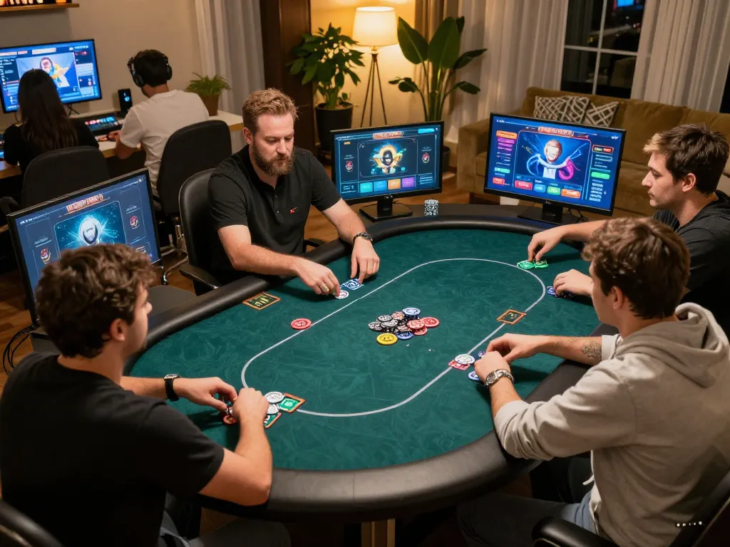 Engaged players strategizing in an online poker game at jun88 com, showcasing interactive gameplay.