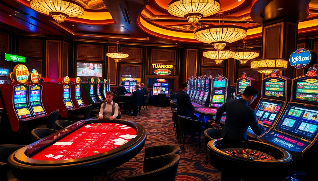 Gamblers playing at professional casino tables at tg88. com, showcasing excitement and high-stakes action.
