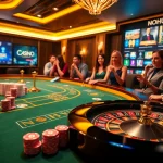 Nohu casino scene with dynamic gaming action, showcasing excitement and luxury.