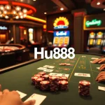 Engage in an exciting poker game at Hu88 casino, featuring vibrant colors and luxurious chips.