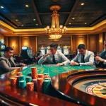 Gambling enthusiasts engaged in a thrilling game at https://az888.futbol, with vibrant casino elements.