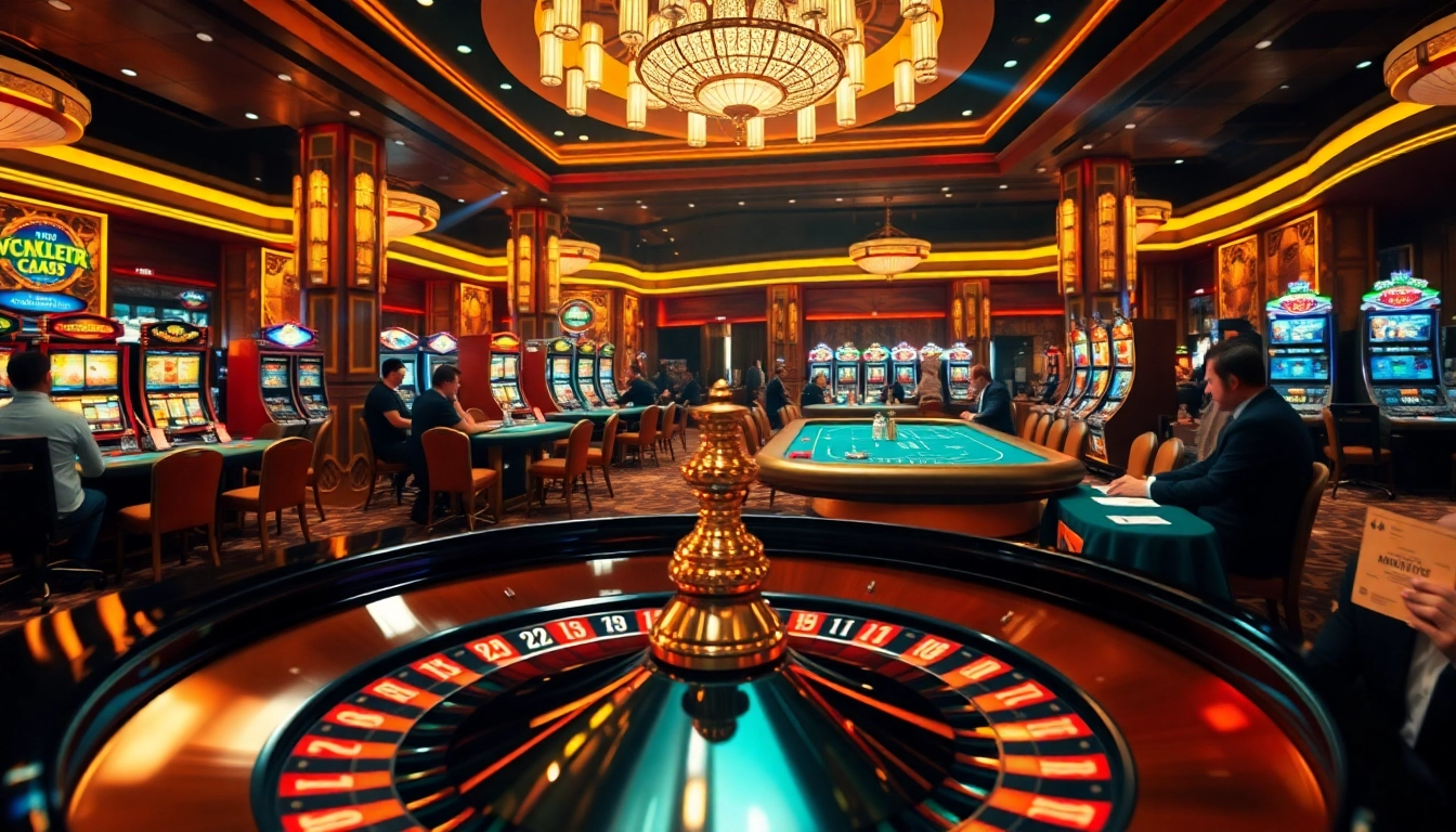 Players enjoying a thrilling Go8 casino experience at the poker tables and slot machines.