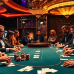 S666 đăng nhập at a luxurious poker table with excited players and glowing slot machines.