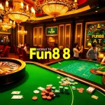 Excited players engaging in high-stakes action at a casino, featuring the Fun88 link prominently.