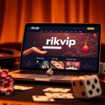 Experience the thrill of online gambling with rikvip featuring poker chips and roulette.