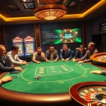 Experience the thrill of gambling at ww88 with players engaged in a lively poker game at a luxurious casino table.