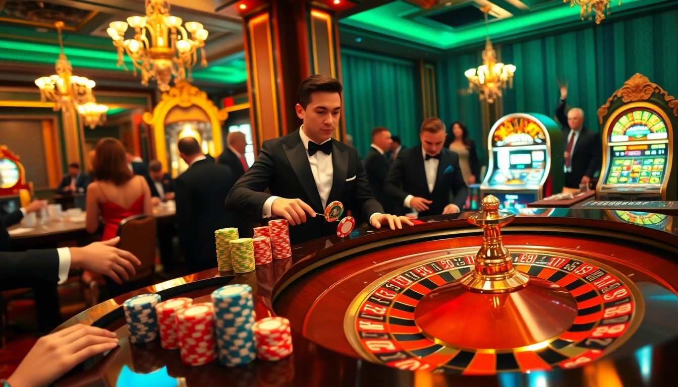F168 patrons experiencing thrilling roulette action in a luxurious casino setting.