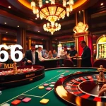 Experience the excitement of MB66 at a luxurious casino table with colorful chips.