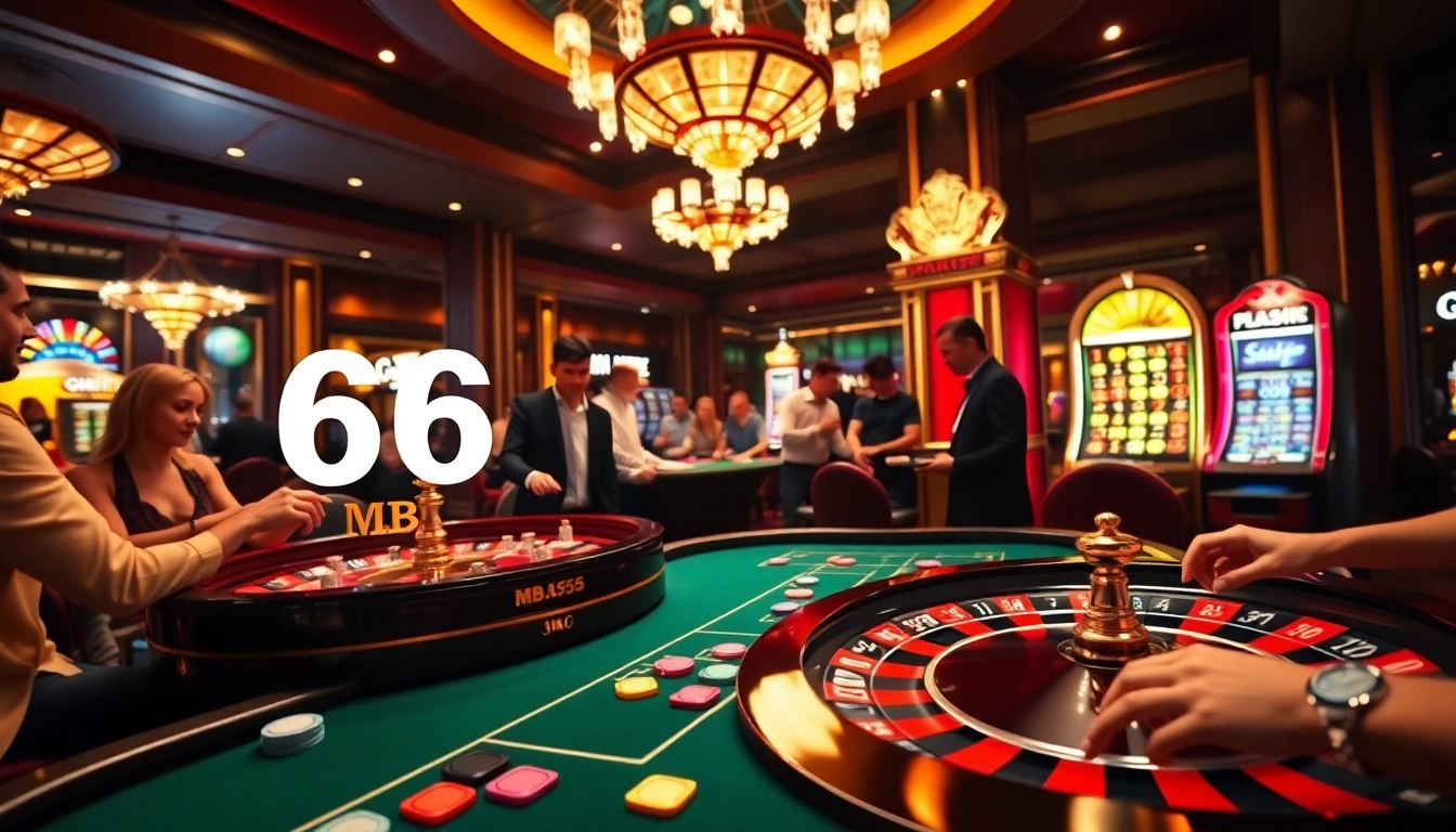 Experience the excitement of MB66 at a luxurious casino table with colorful chips.