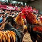 DAGA live cockfighting scene, showcasing intense battles and excited crowd, enhancing the thrill of dagawin.live.