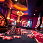 Participants celebrating big wins at SC88COM's vibrant casino atmosphere, showcasing roulette and poker elements.