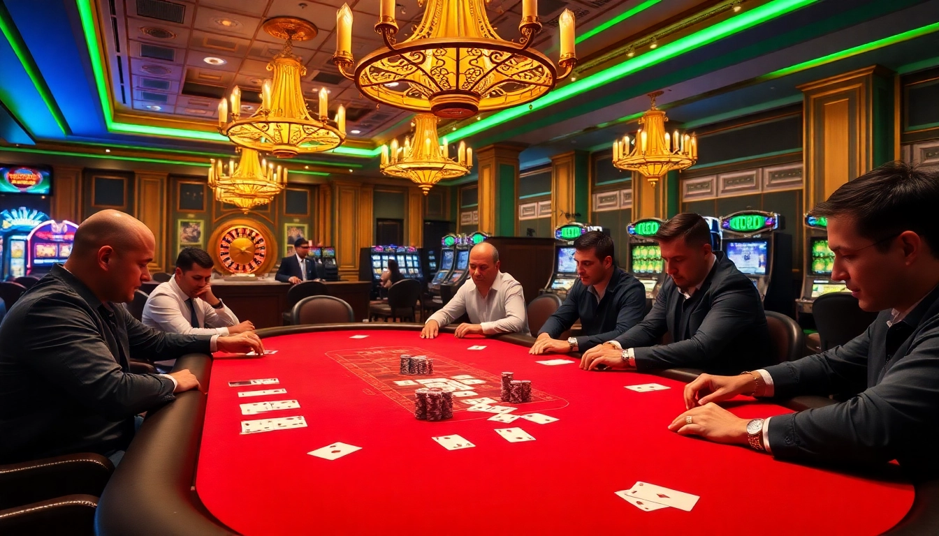 Players engaging in a thrilling poker game at https://luck8s.live/ casino, showcasing chips and cards.