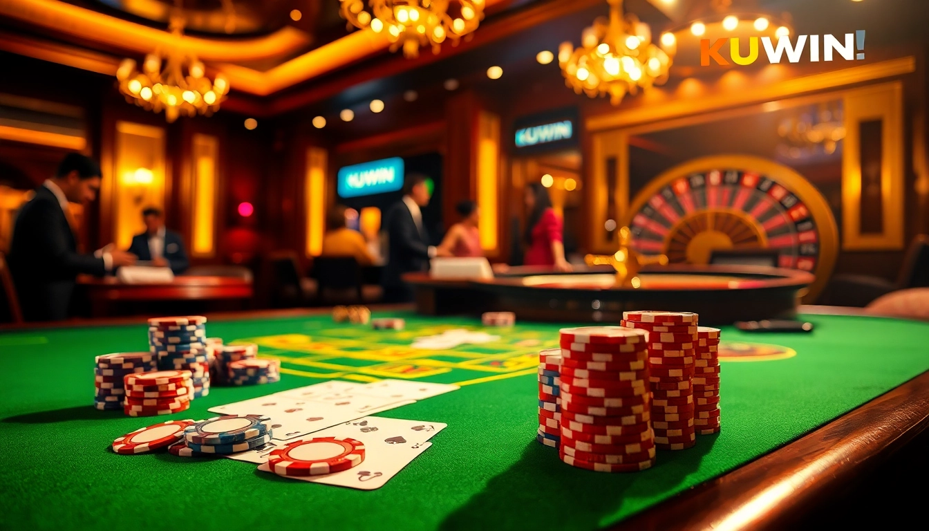 Experience the thrill of winning at KUWIN with vibrant poker action and colorful chips.