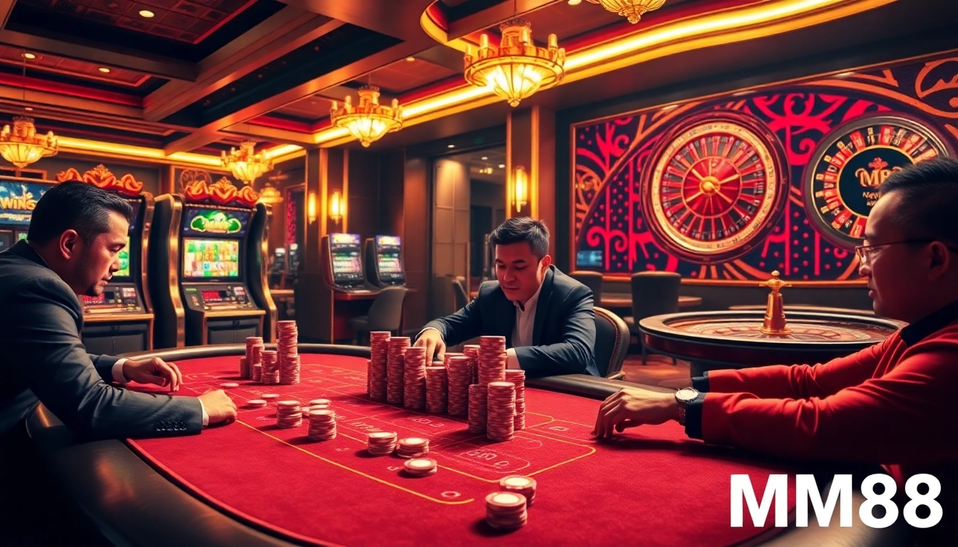 Experience winning strategies at https://mm88.agency/ with an immersive casino scene featuring poker chips and a roulette wheel.