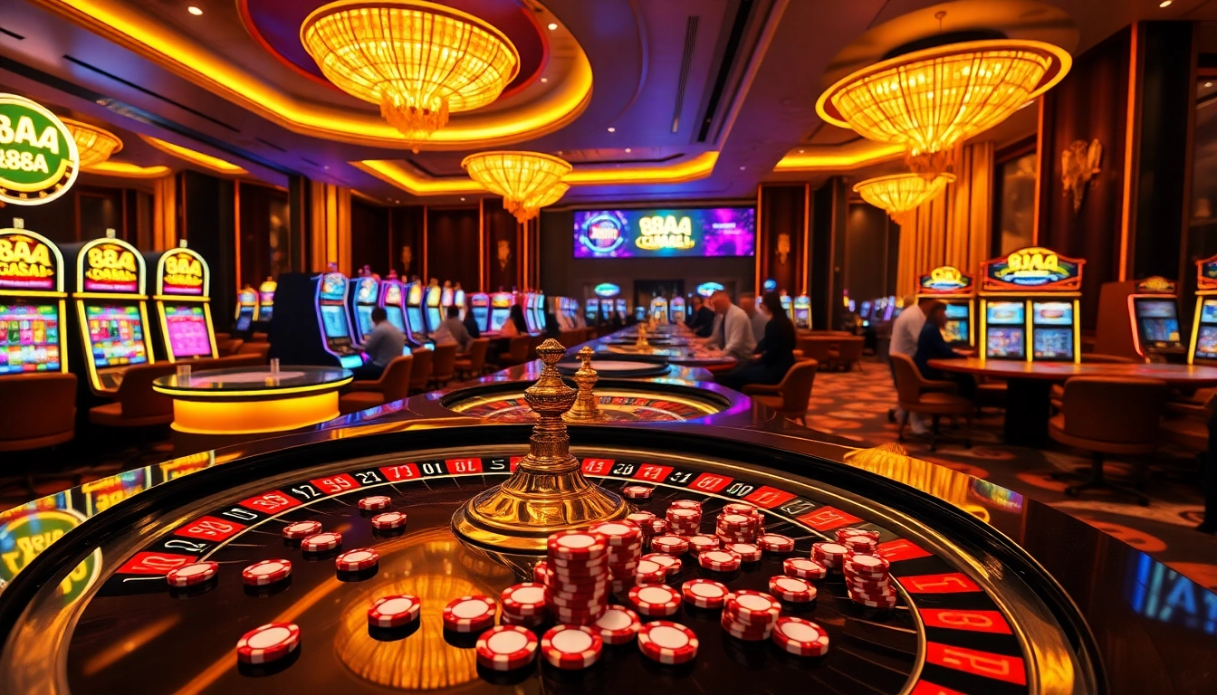 Experience thrilling gaming action at 88AA casino with engaging tables and vibrant slot machines.