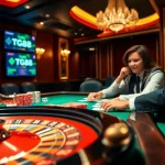 Engaging high-stakes poker game at TG88 casino with vibrant chips and cards.