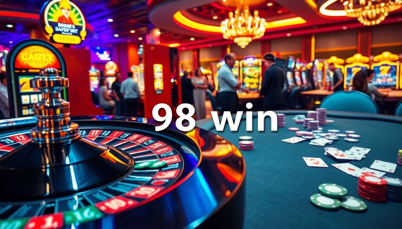 Experience the thrill of gambling with '98 win' at a luxurious casino filled with gaming action.