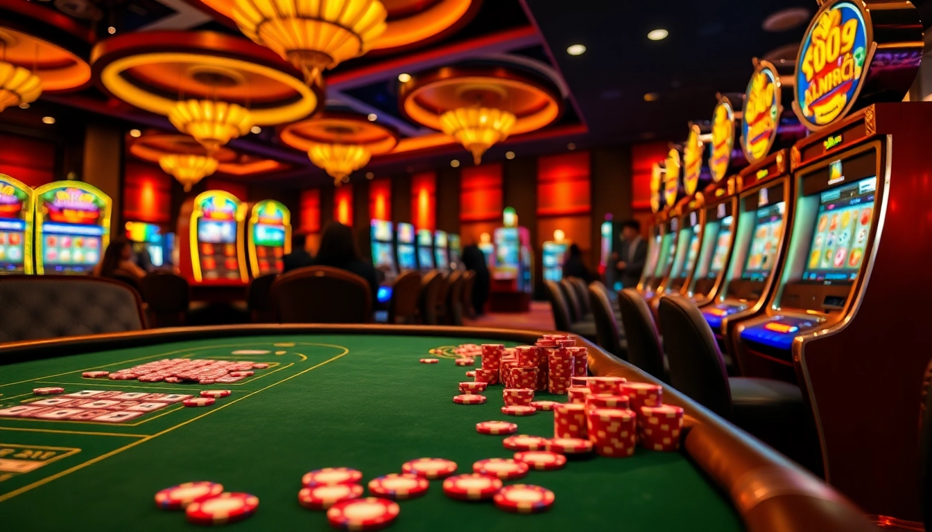 Experience thrilling gambling action at TG88 with vibrant casino tables and slot machines.
