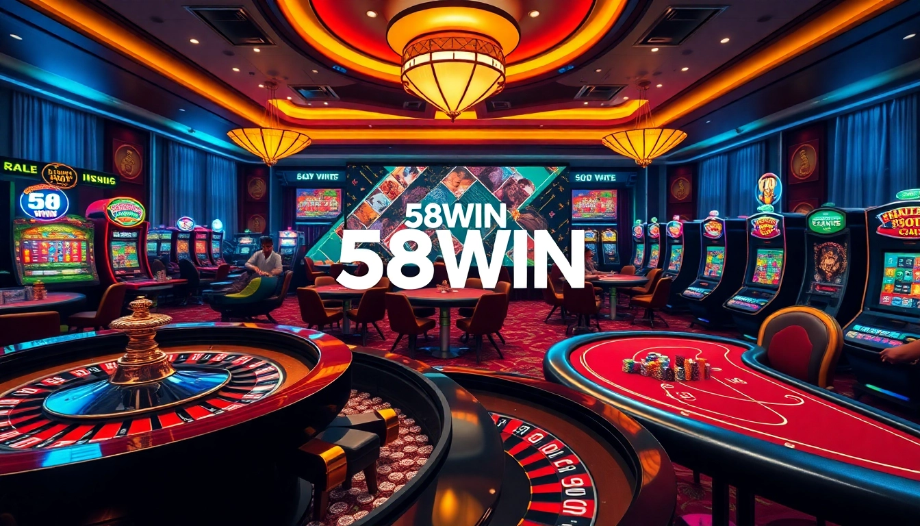 Experience thrilling gameplay at https://58win.cafe/ with poker tables and vibrant casino elements.