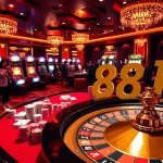 Players enjoying games at 88I casino, with poker chips and a roulette wheel in focus.