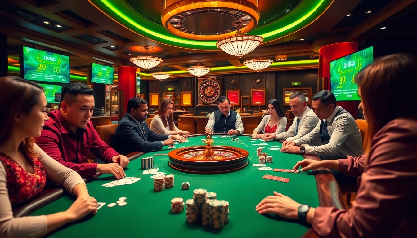 Engaged players at a high-stakes poker table showcasing tylenhacai7.com with chips, cards, and excitement.