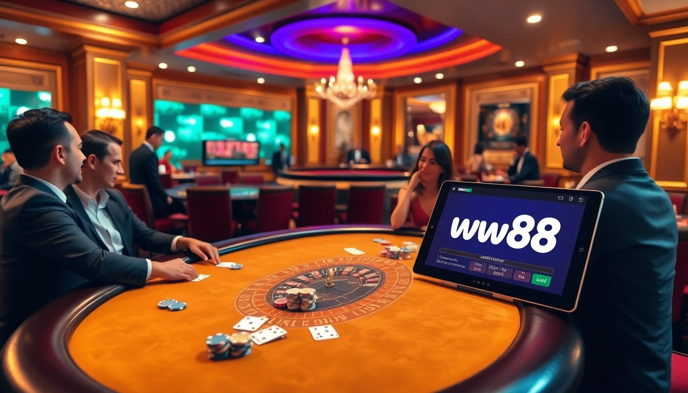 Experience excitement with ww88 at a luxurious casino table filled with action and poker chips.