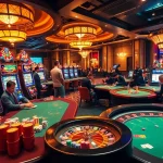 Engage with high-stakes action at nhà cái CM88's vibrant casino tables filled with poker chips and excited players.