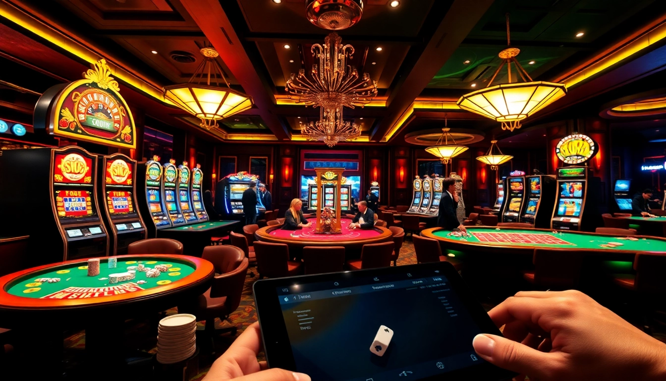 Engage in thrilling gameplay at KJC's vibrant online casino, showcasing rich colors and luxury.