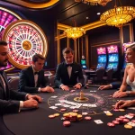 Experience the excitement of 68VIP with players engaged in blackjack and roulette at a luxurious casino.