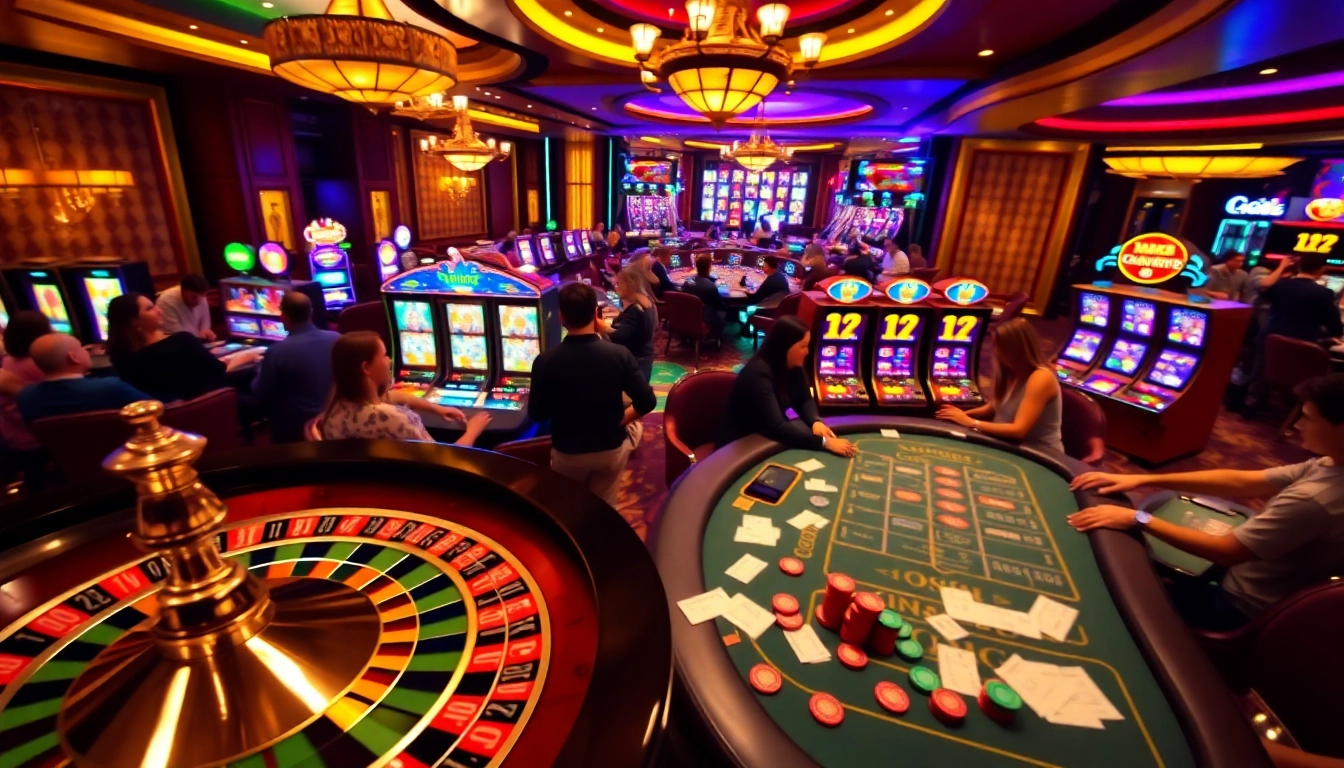 Engaged players at QQ88 COM enjoying various casino games in a vibrant atmosphere.