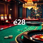 Experience thrilling online gaming with e28 my at a luxurious casino table and slot machines.