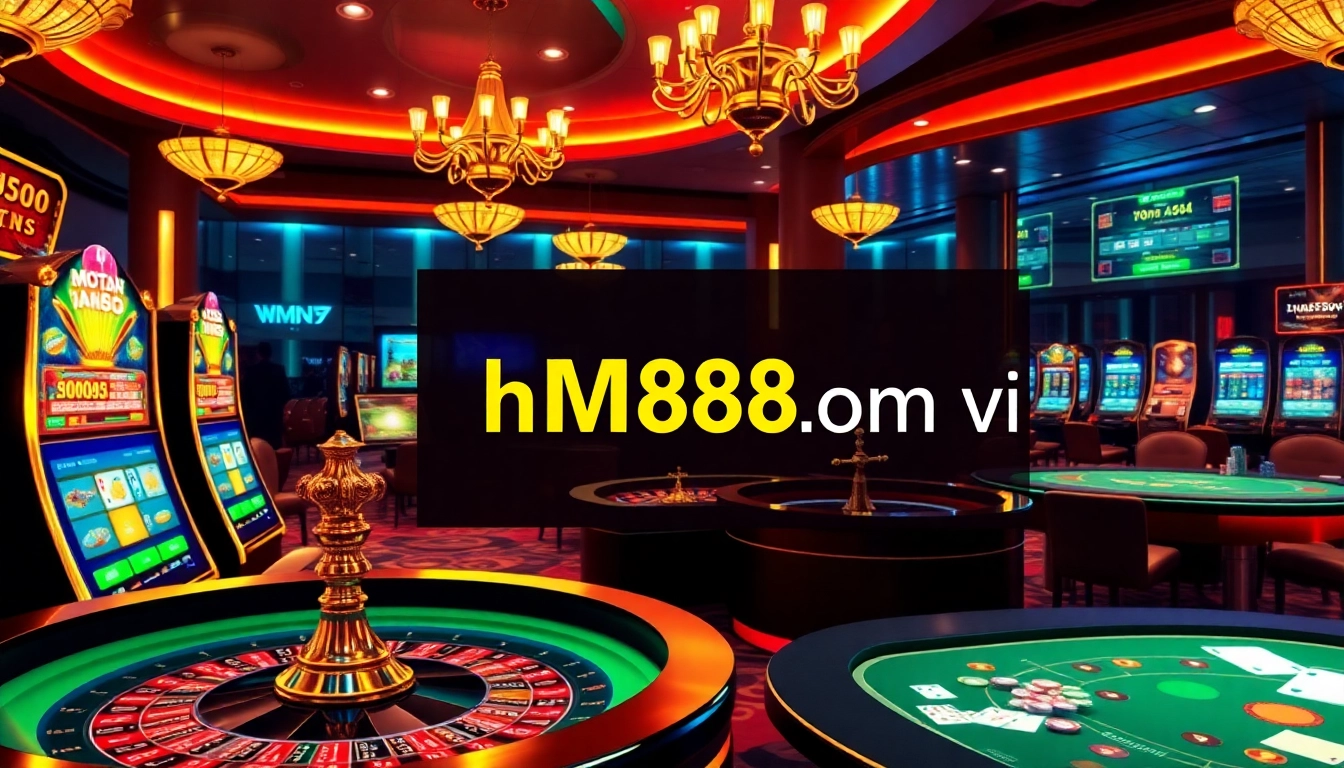 Join the excitement at hm88 com vn with vibrant online casino scenes featuring slots and poker.