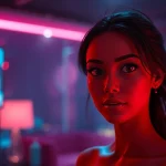 Engaging NSFW AI interaction with alluring avatar set in a sultry digital environment.