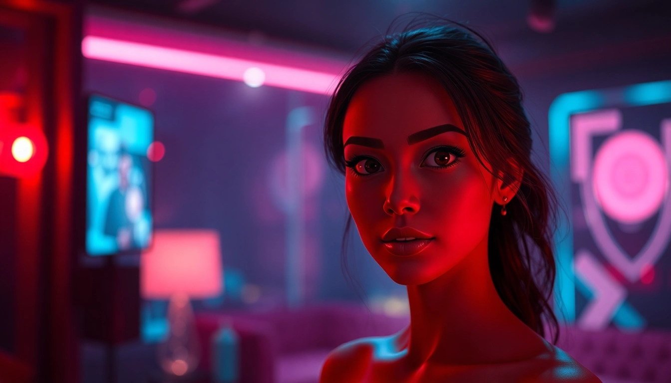 Engaging NSFW AI interaction with alluring avatar set in a sultry digital environment.