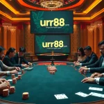 High-stakes poker action at https://urr88.com/, showcasing colorful chips and expert players.