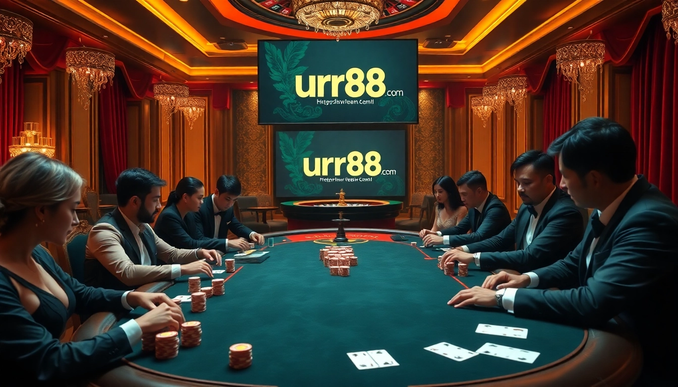 High-stakes poker action at https://urr88.com/, showcasing colorful chips and expert players.