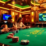 Gambling at a vibrant poker table illuminated by bright lights, showcasing 8kbet4.com excitement.