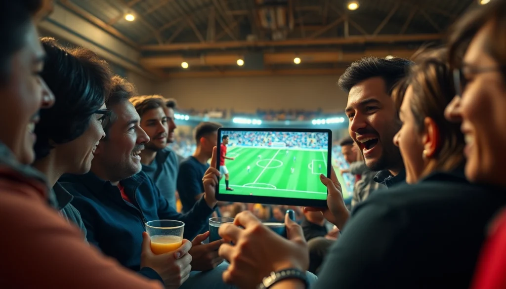 Xoilac TV live soccer streaming experience with excited fans watching a thrilling match.