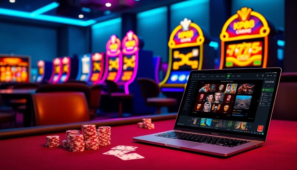 Experience the excitement of KP88 with luxurious poker tables and vibrant slot machines.