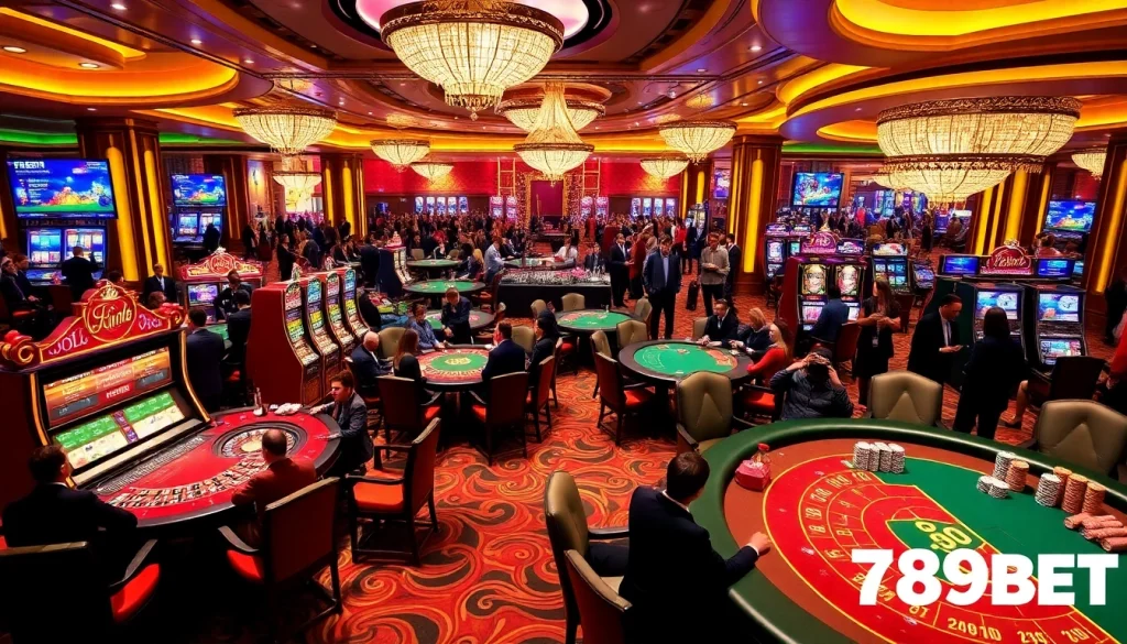Engaged players enjoying casino games at 789BET with vibrant tables and excitement.