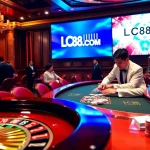 Experience the thrill of winning at LC88.COM with poker chips and vibrant slot machines.