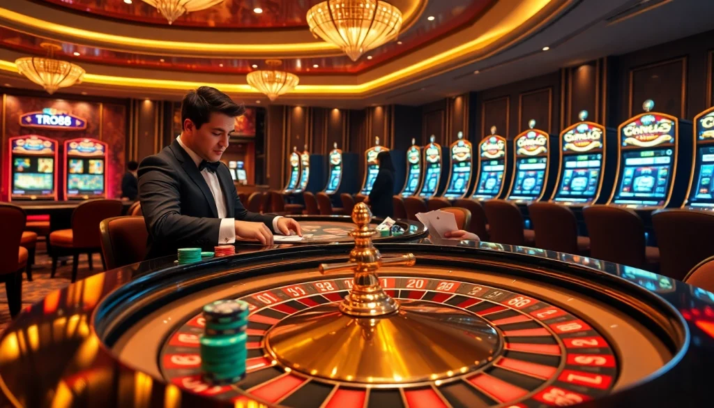 Exciting casino action featuring online gambling elements from https://mtr888.com/ with vibrant roulette and poker tables.